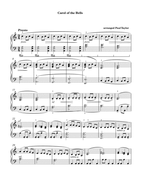 Carol of the Bells/Advanced (arr. Paul Taylor)