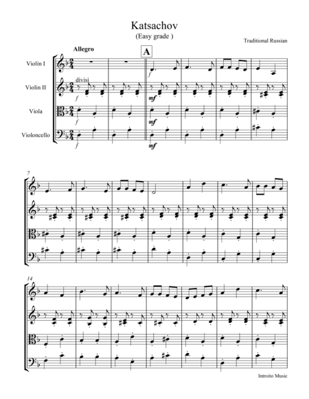 Katzachov Traditional Russian Folk Song For String Quartet (easy nd intermediate) (arr. Introito Music)