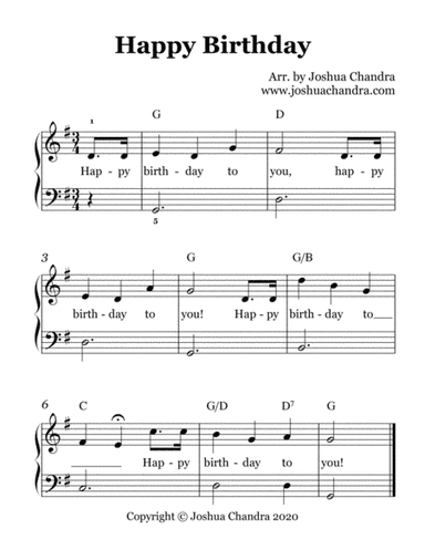 Happy Birthday (Easy Piano/Lead Sheet) (arr. Joshua Chandra)