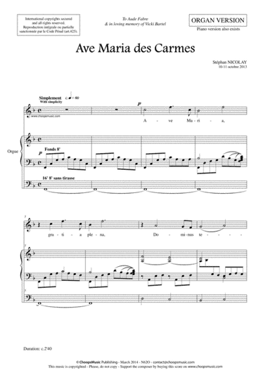Ave Maria des Carmes (Solo and Organ)