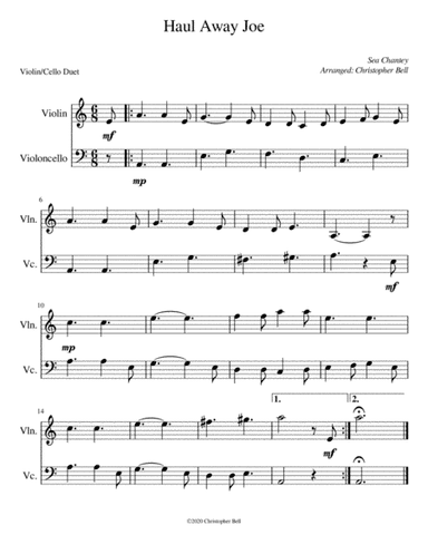 Haul Away Joe (Easy Violin/Cello Duet) (arr. Christopher Bell)
