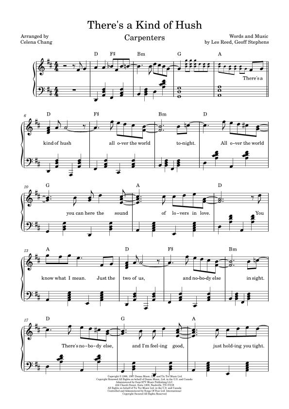 There's A Kind Of Hush (all Over The World) (arr. Celena Chang)