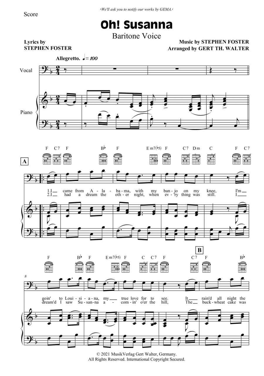 Oh! Susanna (arr. Gert Th. Walter)
