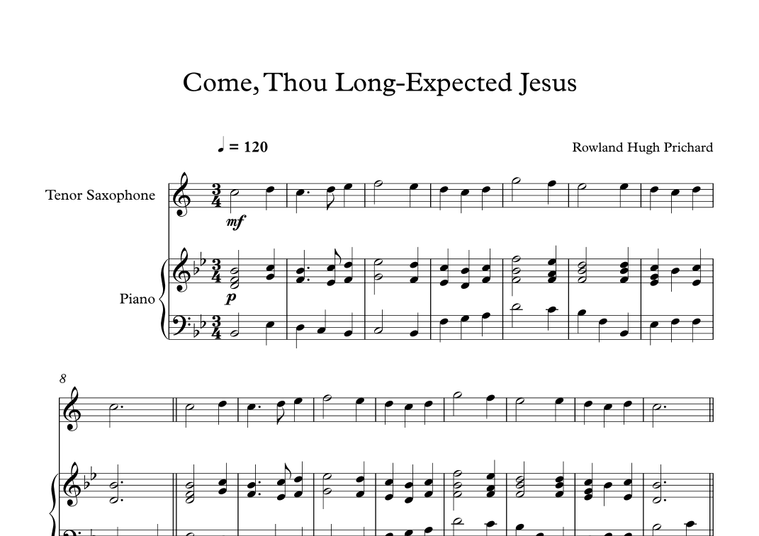 Come, Thou Long-Expected Jesus - Rowland Hugh Prichard (Tenor Sax + Piano) (arr. Digital Book Music)
