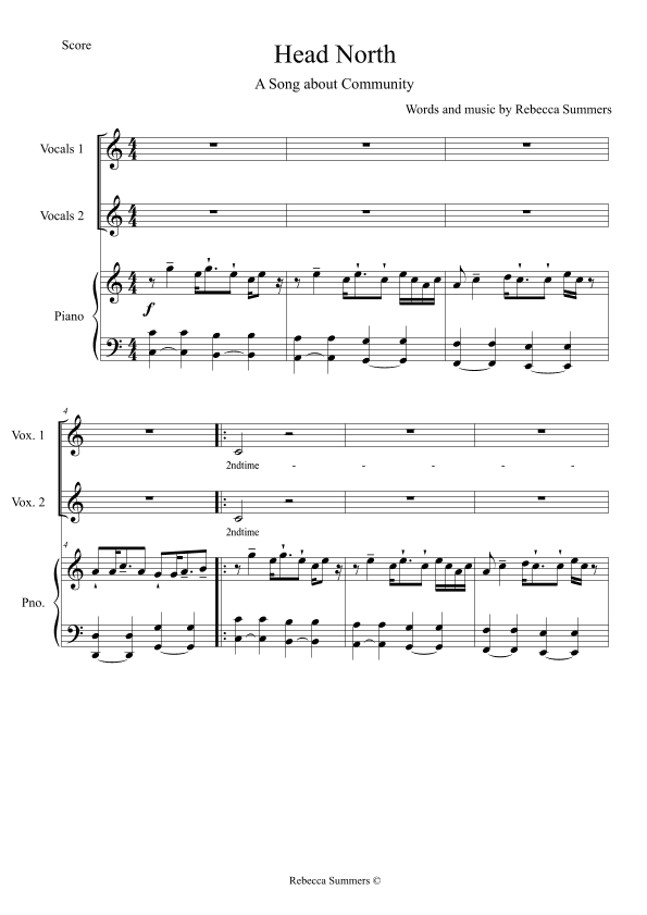 Head North (A Song about Community) - 2 Part and Piano