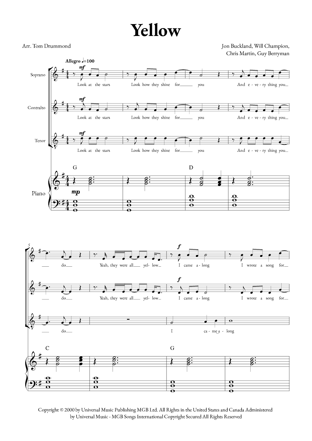 Yellow (arr. Tom Drummond)