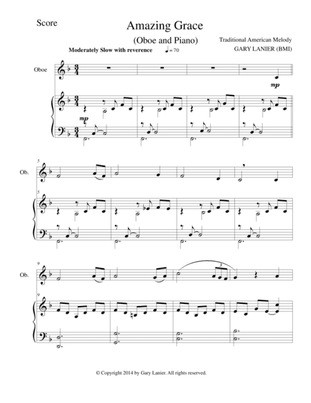 AMAZING GRACE (Oboe Piano and Oboe Part) (arr. Gary Lanier)
