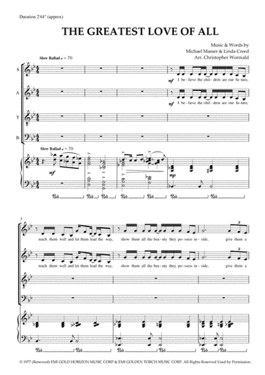 The Greatest Love Of All (arr. Christopher Wormald)