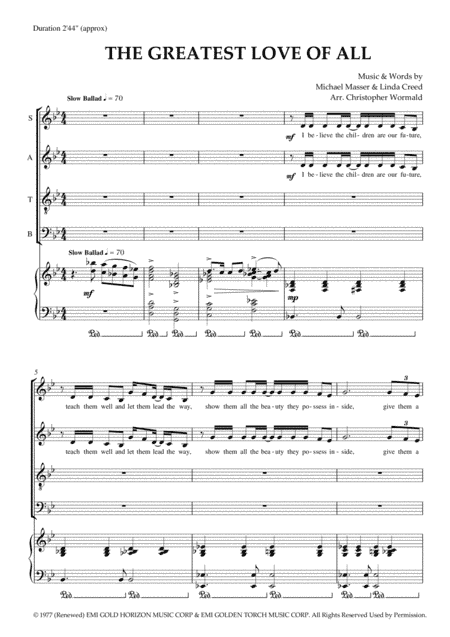 The Greatest Love Of All (arr. Christopher Wormald)