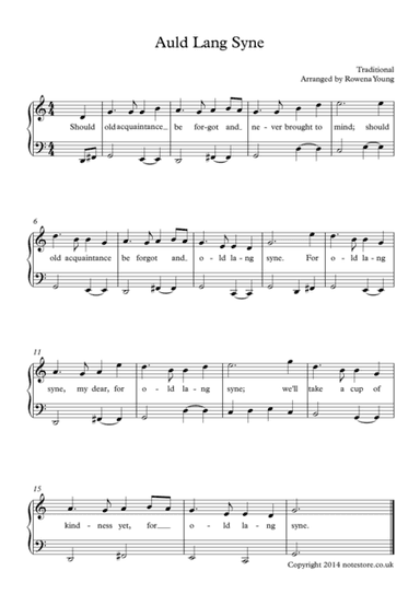 Auld Lang Syne, Easy Piano Solo (arr. Rowena Young / Notestore)