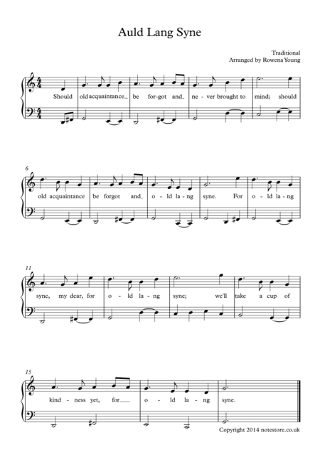 Auld Lang Syne, Easy Piano Solo (arr. Rowena Young / Notestore)