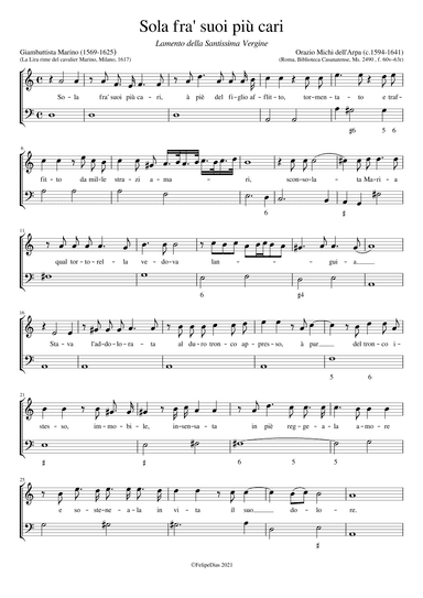 Lamento della Santissima Vergine: Sola fra' suoi più cari (arr. Early Music Scores)