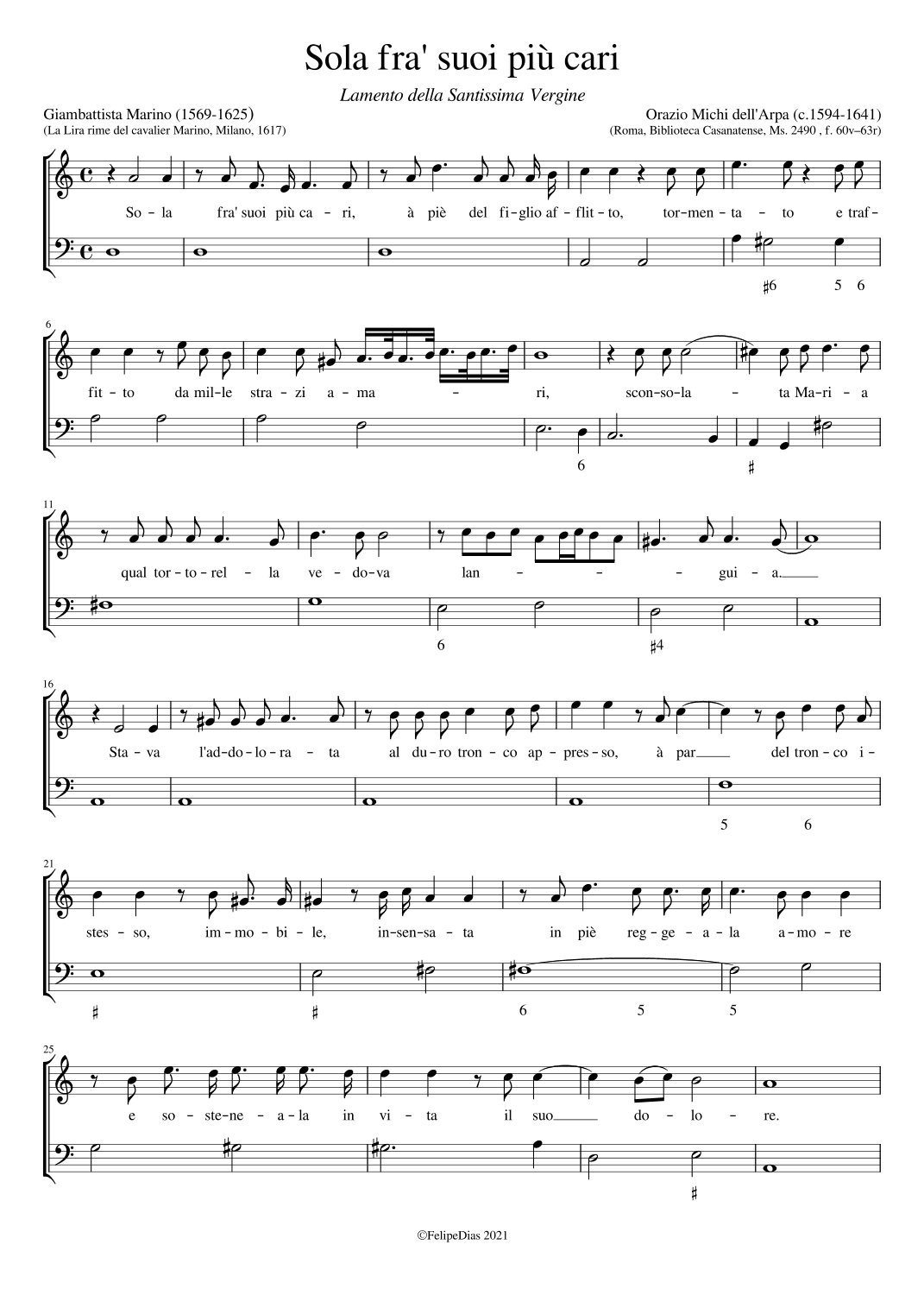 Lamento della Santissima Vergine: Sola fra' suoi più cari (arr. Early Music Scores)