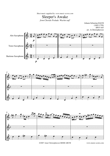Sleepers Awake - Saxopone Trio: Alto, Tenor, Baritone (arr. Anne L Christopherson GRSM ARCM)