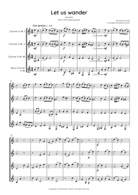 Let us wander (Purcell) for Clarinet Quartet (arr. Robert Newth)