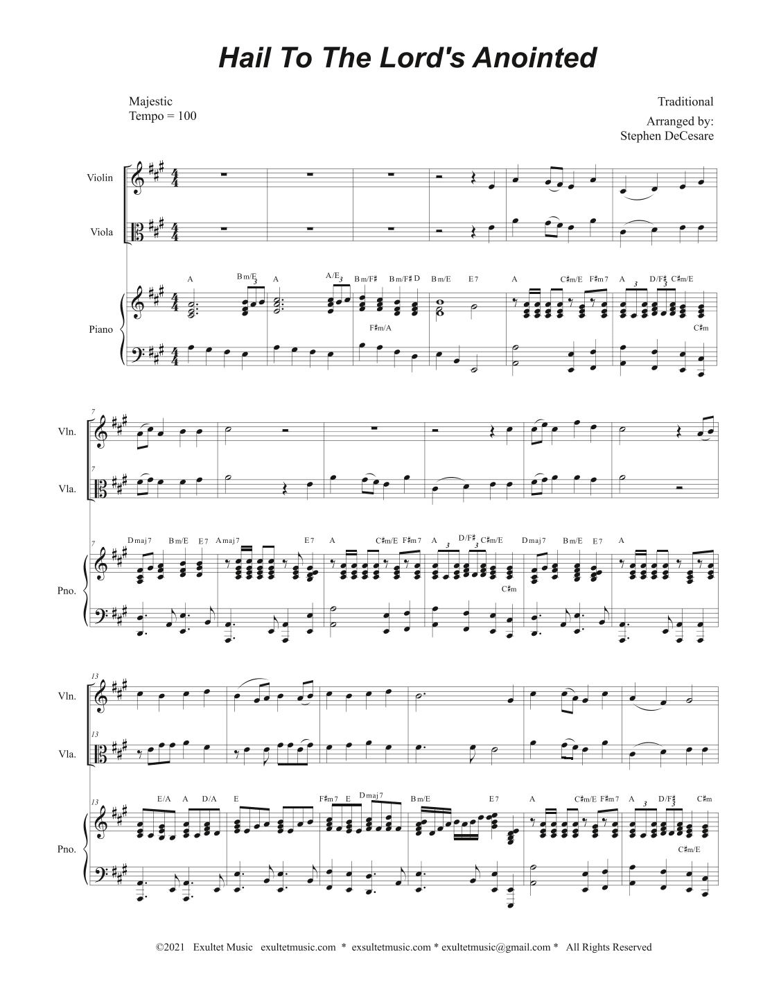 Hail To The Lord's Anointed (Duet for Violin and Viola) - Piano accompaniment) (arr. Stephen DeCesare)