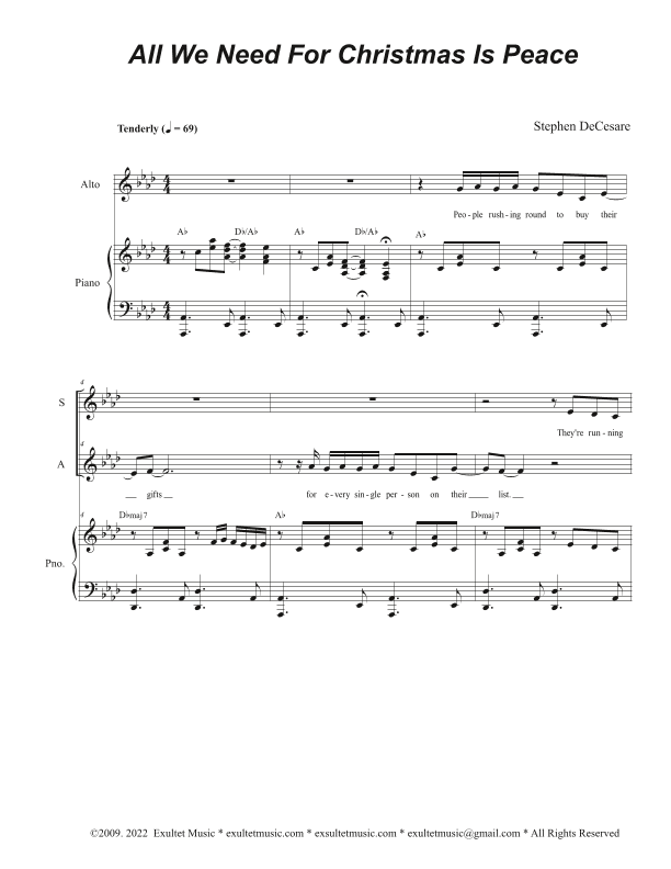 All We Need For Christmas Is Peace (2-part choir - (SA)