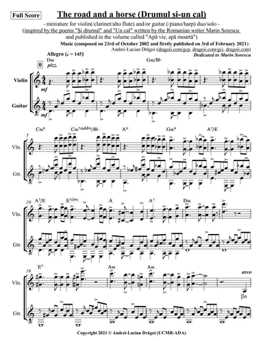 The road and a horse (Drumul ?i-un cal) - miniature for violin(/clarinet/alto flute) and/or guitar