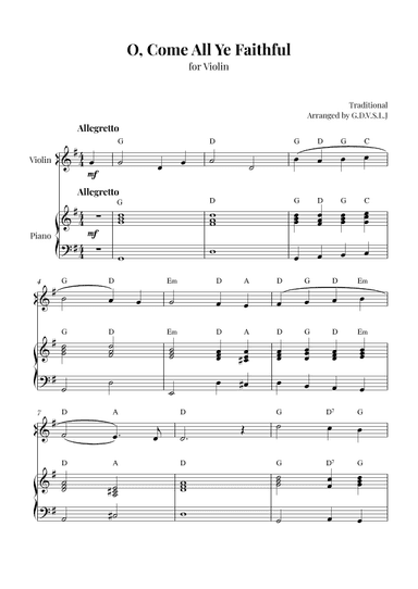 O, Come All Ye Faithful (arr. G.D.V.S.L.J)