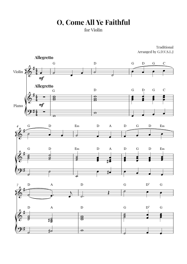O, Come All Ye Faithful (arr. G.D.V.S.L.J)