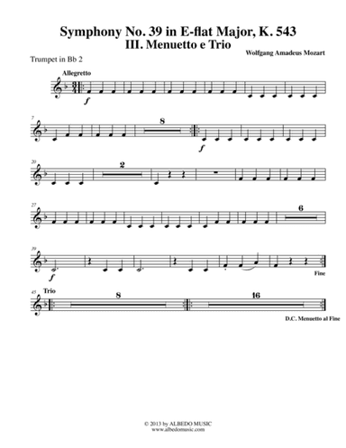Mozart Symphony No. 39, Movement III - Trumpet in Bb 2 (Transposed Part), K. 543 (arr. Doug Clyde)