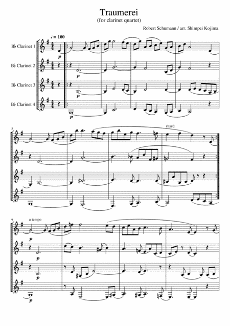 Schumann : Traumerei (for Clarinet Quartet) (arr. Shimpei Kojima)