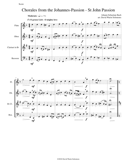 Chorales from the Johannes-Passion (St John Passion) for wind quartet (arr. David Warin Solomons)