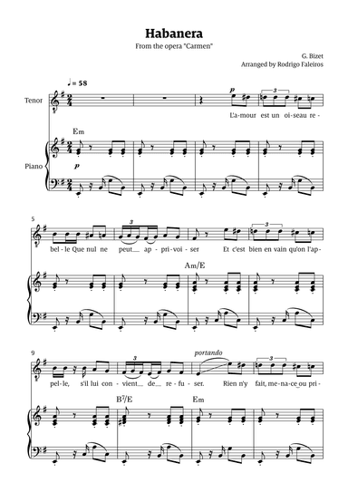 Habanera (for tenor - E minor/major) (arr. Rodrigo Faleiros)