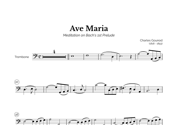 Ave Maria (Charles Gounod) for Easy Trombone (arr. Marcos Soares)
