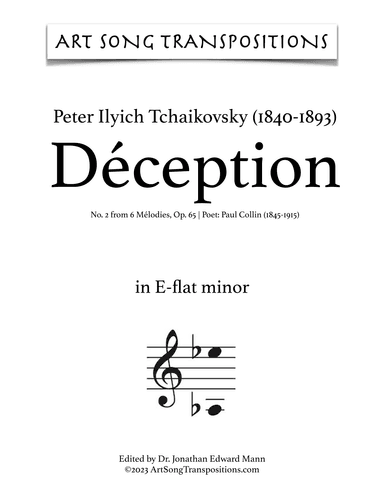 TCHAIKOVSKY: Déception, Op. 65 no. 2 (transposed to E-flat minor) (arr. ArtSongTranspositions.com)