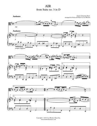 Bach - 'Air' from Suite no. 3 in D, for Viola and Piano (arr. Len Rhodes)