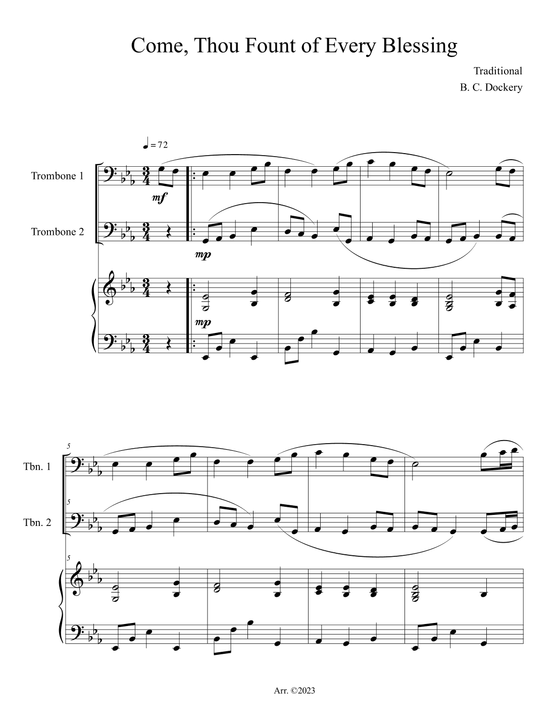 Come, Thou Fount of Every Blessing (Trombone Duet with Piano Accompaniment) (arr. B. C. Dockery)