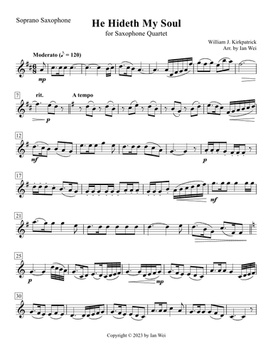 He Hideth My Soul for Saxophone Quartet (arr. Ian Wei)