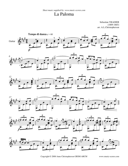 La Paloma - Guitar (arr. Anne L Christopherson GRSM ARCM)