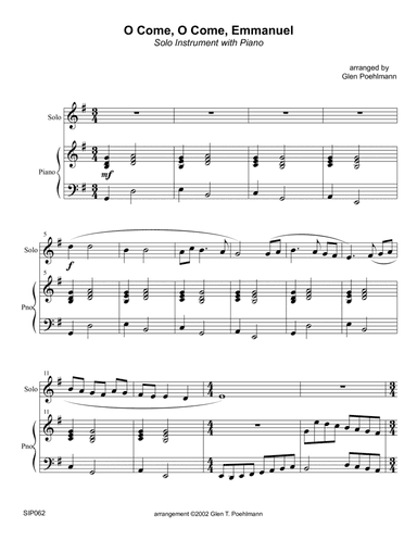 O COME O COME EMMANUEL - SOLO INSTRUMENT (or Group) with Piano Accompaniment (arr. Glen Poehlmann)
