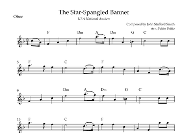 The Star Spangled Banner (USA National Anthem) for Oboe Solo with Chords (F Major) (arr. Fabio Britto)