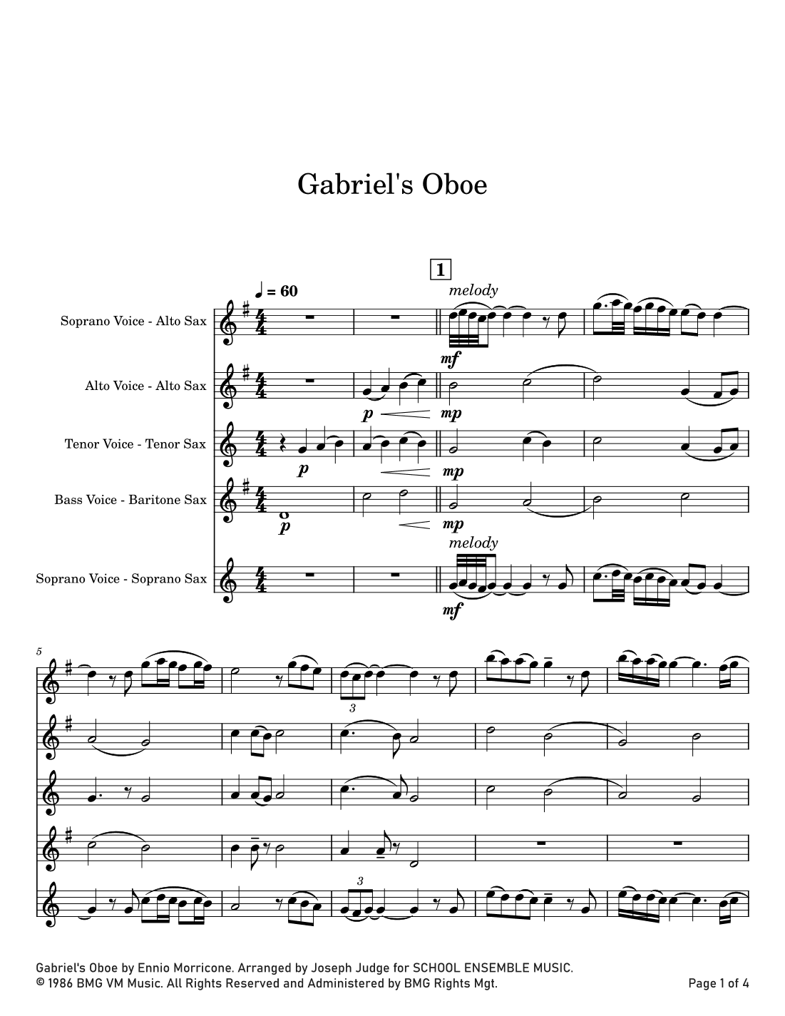 Gabriel's Oboe (arr. Joseph Judge)