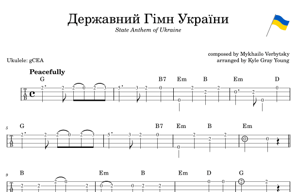 State Anthem Of Ukraine (easy ukulele tablature lead sheet) (arr. Kyle Gray Young)