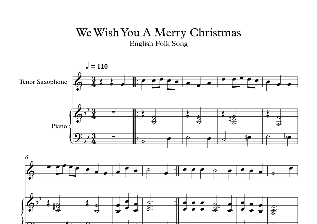 We Wish You A Merry Christmas - English Folk Song (Tenor Sax + Piano) (arr. Digital Book Music)