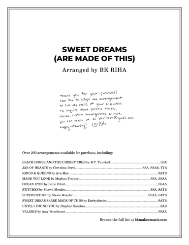 Sweet Dreams (Are Made Of This) (arr. BK Riha / Brandy Kay Riha)