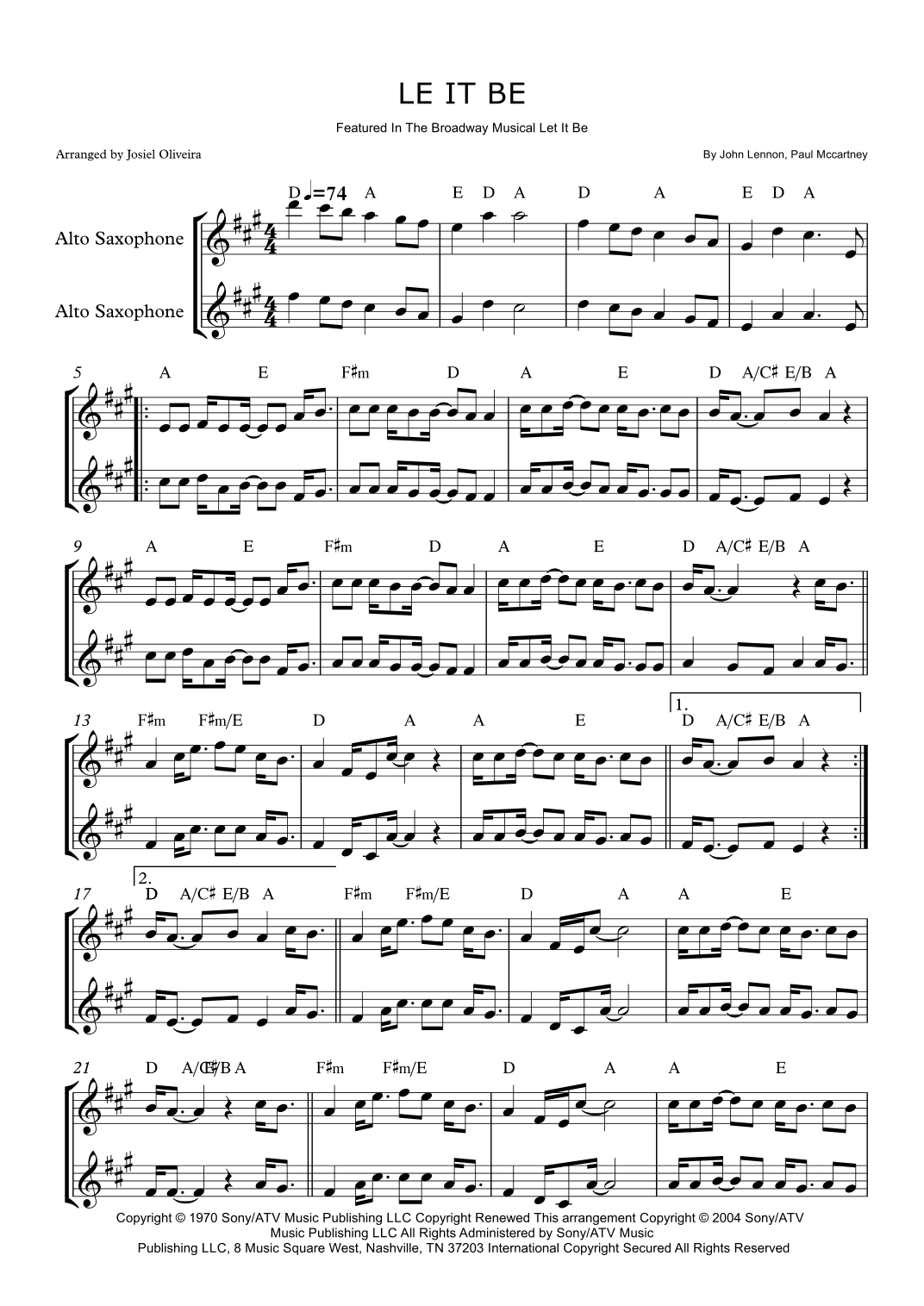 Let It Be (arr. Josiel Oliveira)