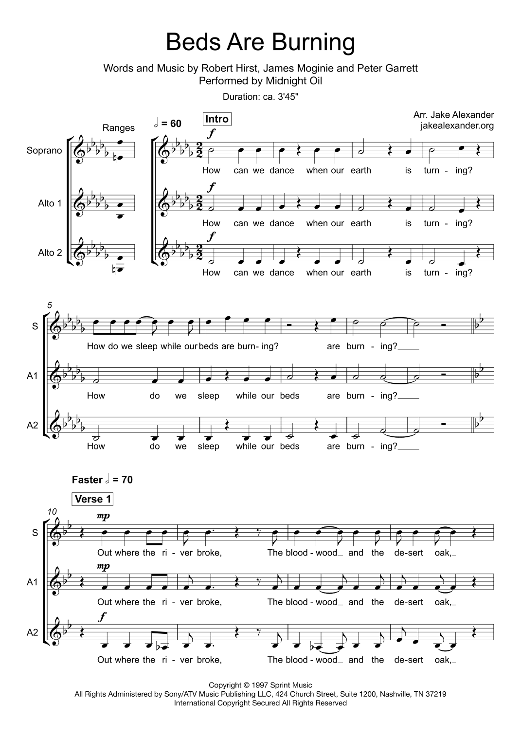 Beds Are Burning (arr. Jake Alexander)