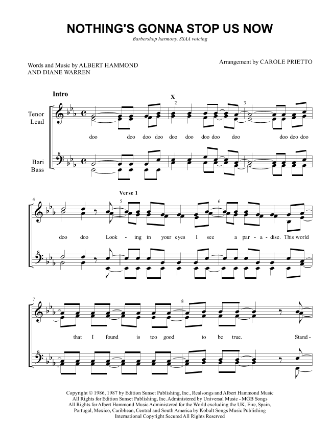 Nothing's Gonna Stop Us Now (arr. CAROLE PRIETTO)