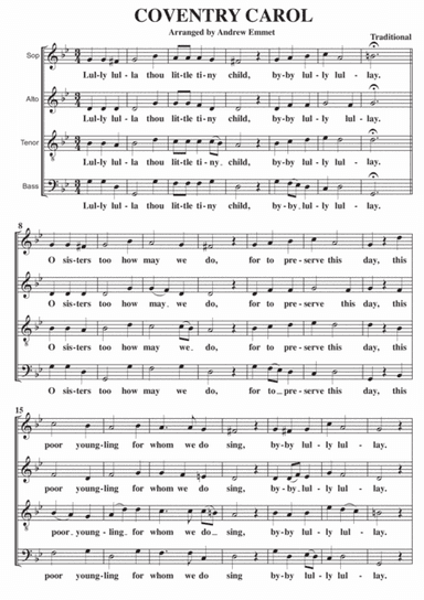 Coventry Carol A Cappella SATB (arr. Andrew Emmet)