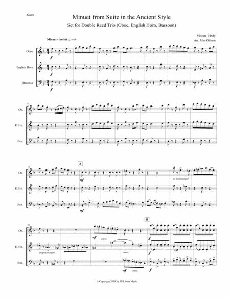 Minuet from Suite in the Ancient Style - for oboe, English Horn, and bassoon (arr. John Gibson)