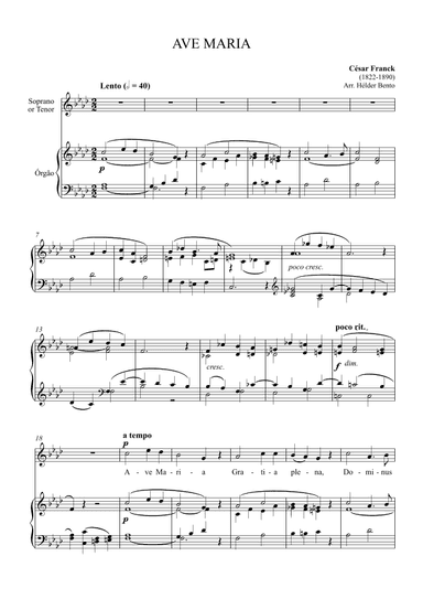 Avé Maria - César Franck for High Voice (Fm) (arr. H. Bento)