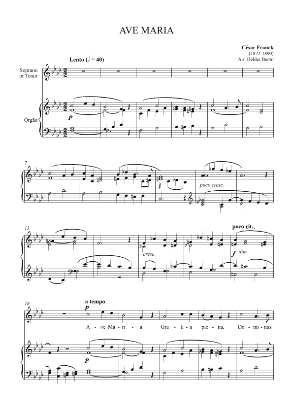 Avé Maria - César Franck for High Voice (Fm) (arr. H. Bento)
