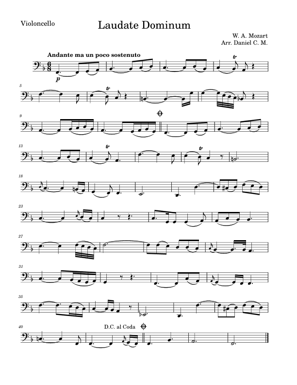 Laudate Dominum for cello (low register) (arr. Daniel C. M.)