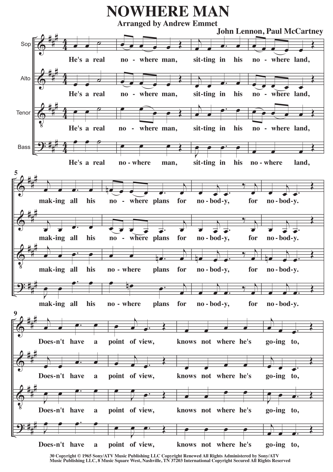 Nowhere Man (arr. Andrew Emmet)