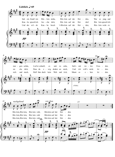 Schubert - Heidenroslein - A major (arr. Ayotte Custom Musical Engravings)